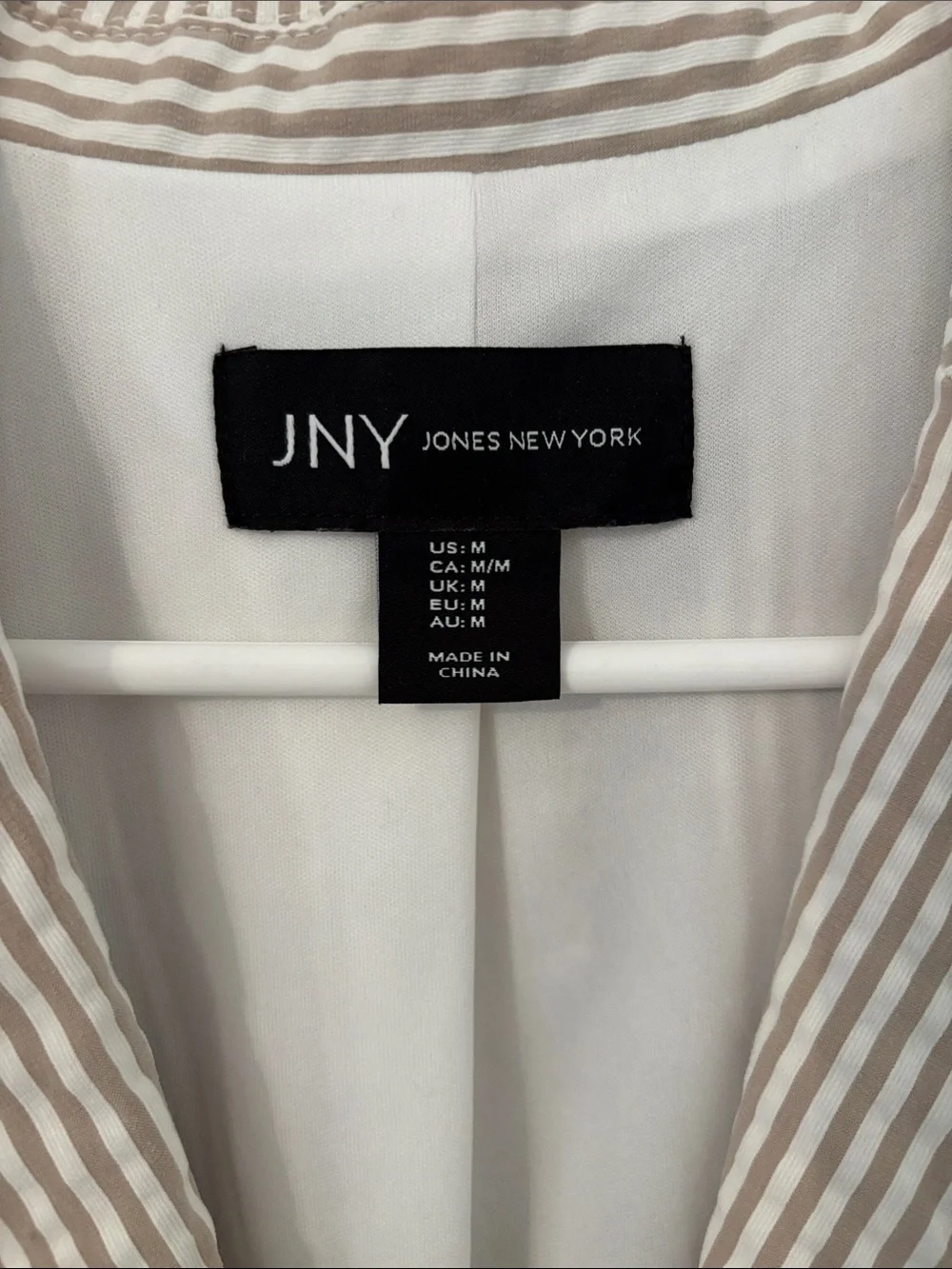 Jones New York Beige and White Striped Seersucker Blazer